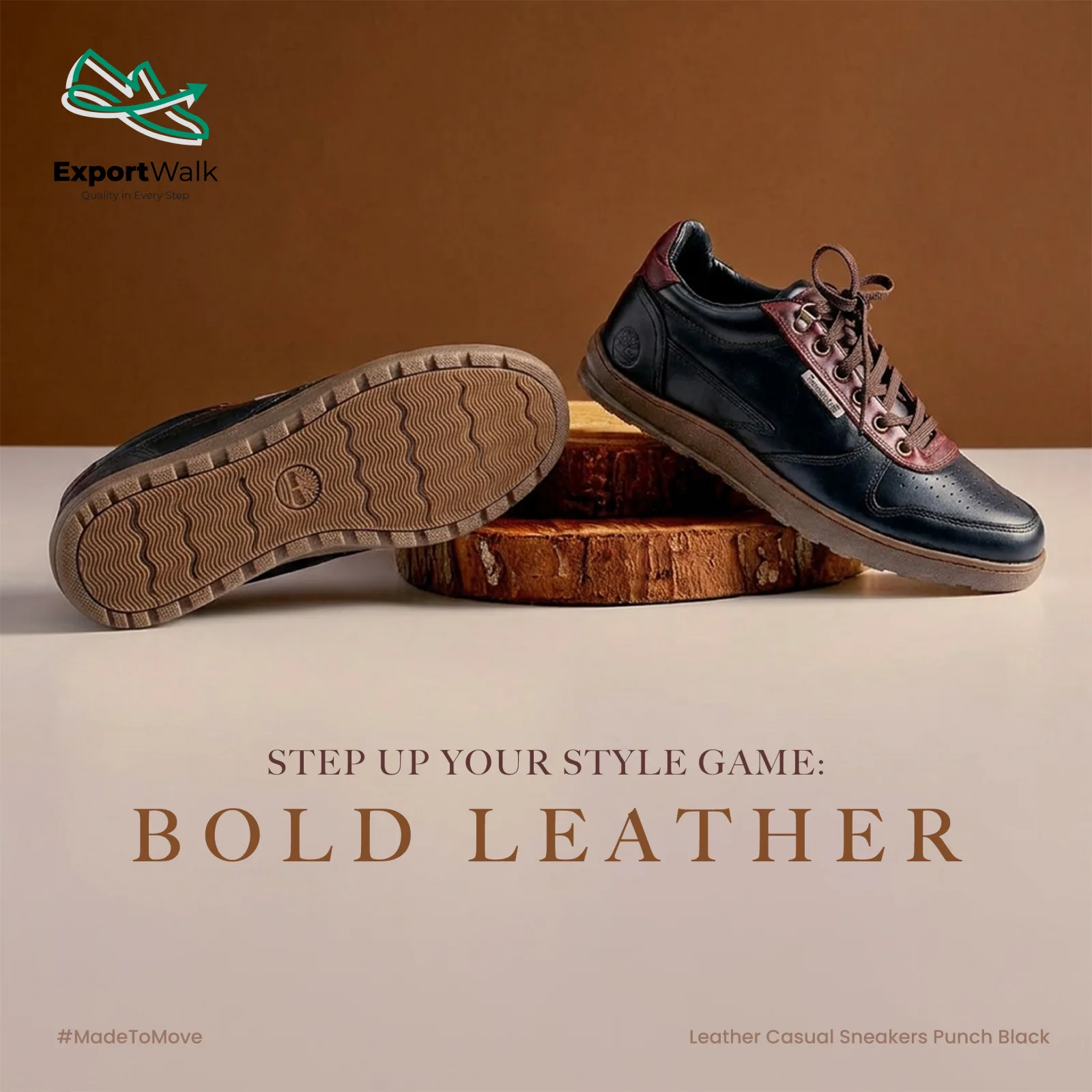 Leather Casual Sneakers Punch Black